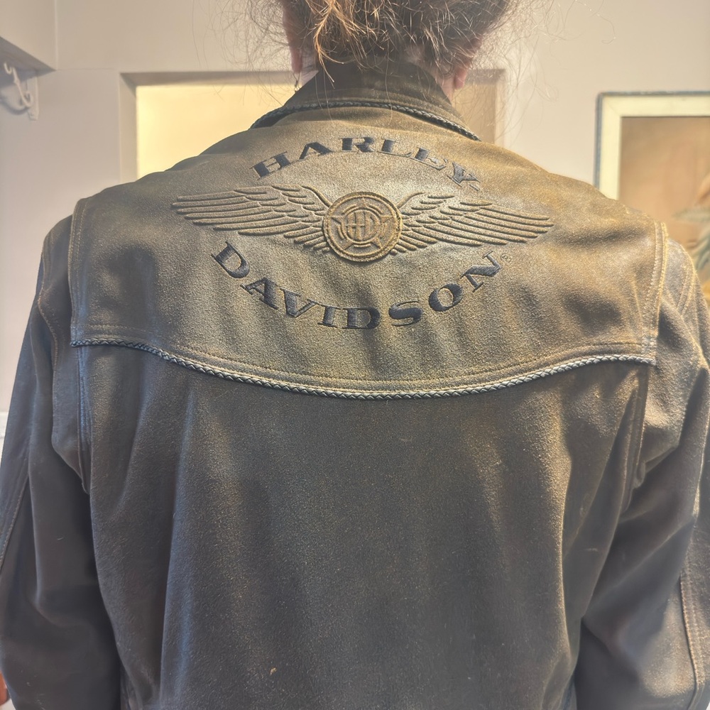 Vintage 90’s Y2K Harley Davidson Billings Distressed Mens  LARGE  Leather Jacket - Picture 6 of 12